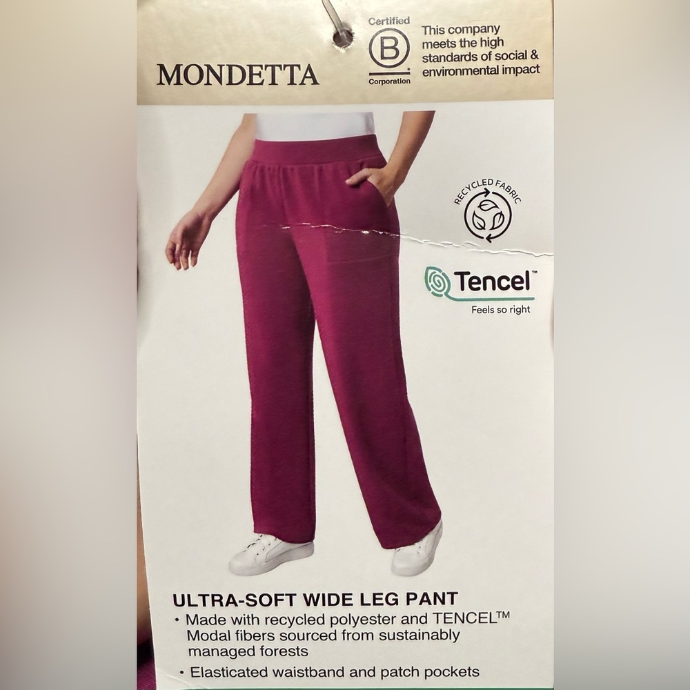 NWT Mondetta Women's Ultra-Soft Wide Leg Pant - Raspberry M - Picture 3 of 4